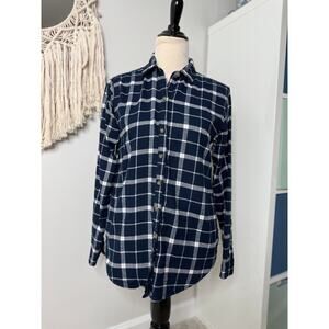 Women's Abercrombie Blue Plaid Flannel Soft A&F Boyfriend Shirt Cozy Button-up S